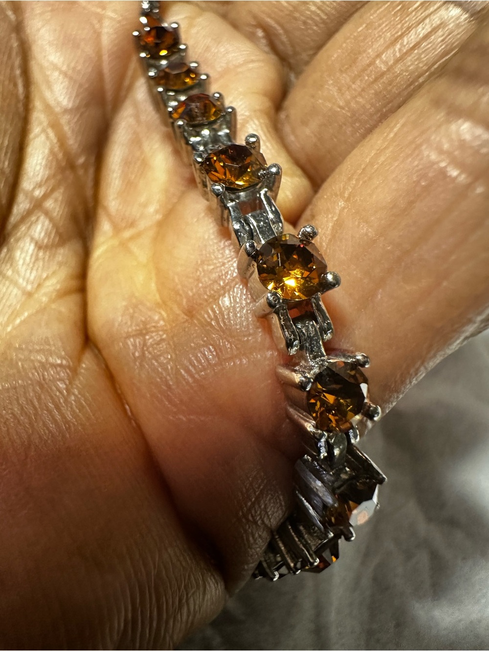 Adjustable Silver toned Amber Crystal Tennis Bracelet - Women Jewelry